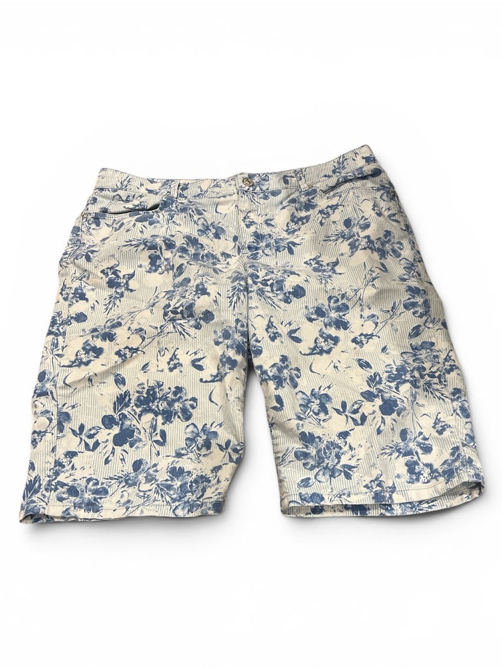 GV Floral Print Cotton Shorts in Blue and Cream 14